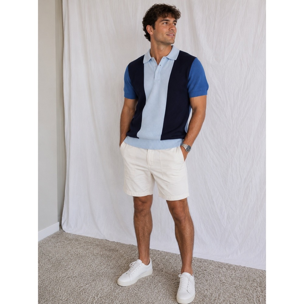 Soul Star Polo Shirt Colorblock Blue Navy‎ Knit Mod Style Small